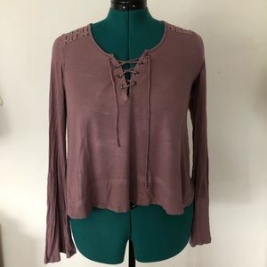 Purple crisscross long sleeve top